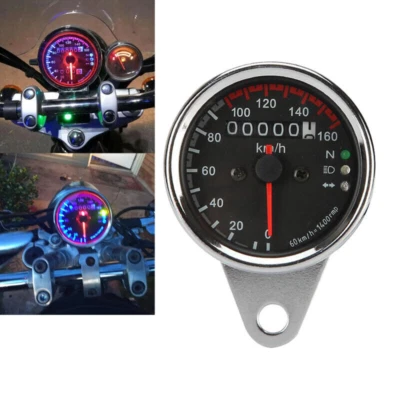 Motorcycle Chrome Speedmeter LED Indicator Gauge For Cafe Racer Dirt Bike Yamaha - Image 1 of 4