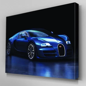 Cars135 blau Bugatti Veyron Nahaufnahme Leinwandkunst zum Aufhängen Bilddruck - Bild 1 von 1