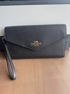 NWT Coach Travel Envelope Wallet Clutch Crossgrain Leather Black C0707 Large - Picture 1 of 6