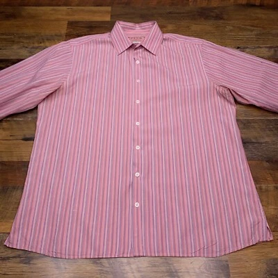 Camisa Thomas Rosa Adulto Grande Rosa Rayas Seda Abotonada Para Hombre Foto 1 de 4