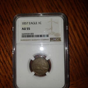 1857 U.S. Flying Eagle 1 Cent NGC AU 55 - Picture 1 of 2