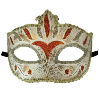 Orange White Venetian Mardi Gras Prom Party Masquerade Mask - Image 1 of 3