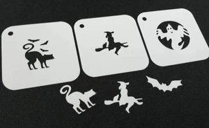 #3.2 Set of 3pcs HALLOWEEN Reusable Stencil Witch Broom Cat Bat Ghost Face Paint - Picture 1 of 3