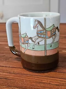 Vintage Speckled Carousel Horse Merry Go Round Pastel Coffee Mug Cup - Picture 1 of 6