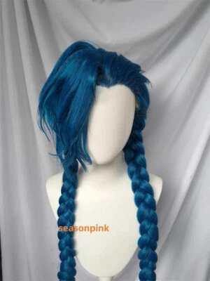 LOL Arcane Jinx Cosplay Wigs Women Long Blue Braided Synthetic Party Hair 130cm - Image 1 of 4
