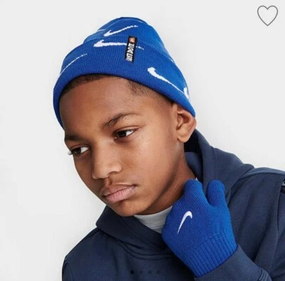 Nike Swoosh Repeat Gorro y Guantes Niños Grandes Conjunto de 2 Piezas 8-20 Azul Real 9A2988-U Foto 1 de 3