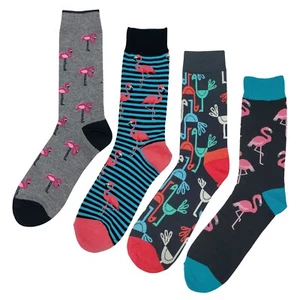 Neu mit Etikett Flamingo Anzugsocken 4er-Pack Neuheit Herren 8-12 verrückte lustige Sockenfliege - Bild 1 von 6