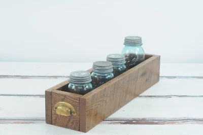 Wood Centerpiece Serving Tray Oak Wood Storage Box With Vintage Metal Handles #2 - Image 1 of 4