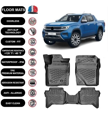 Floor Mats Liner For Volkswagen Amarok (2023-2025) 4D Molded Black 4pcs - Image 1 of 4