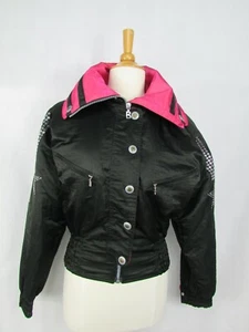 Chaqueta de esquí Bogner negra y rosa con estrellas incrustadas y pedrería para mujer talla 8-R” - Imagen 1 de 12