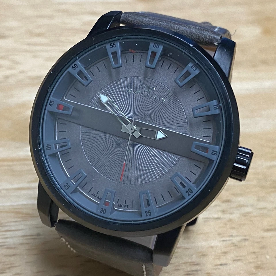 Reloj de cuarzo analógico TAVAN para hombre caja negra banda marrón movimiento Japón ~ batería nueva Foto 1 de 4