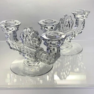 Eindrucksvolles Paar Fostoria American Elegant Doppel Kerzenständer mit Plattfuß - Bild 1 von 8