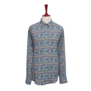 Mens Hawaiian Shirt Button Up Floral Blue Green Summer Tropical Island Beach XL - Picture 1 of 6