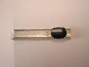 Silver Tone & Black Stone Vintage SHIELDS SMALL Tie Bar Clip simple quality - Picture 1 of 8