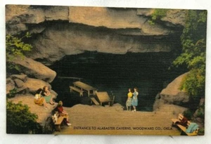 Antiker Eingang zu den Alabasterhöhlen Woodward County OK Farbe Leinen Postkarte - Bild 1 von 2