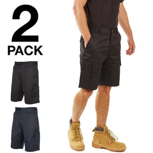 Mens 2 x Pairs of Cargo Combat Work Shorts Size 30 to 40 - BLACK or NAVY BLUE - Picture 1 of 7