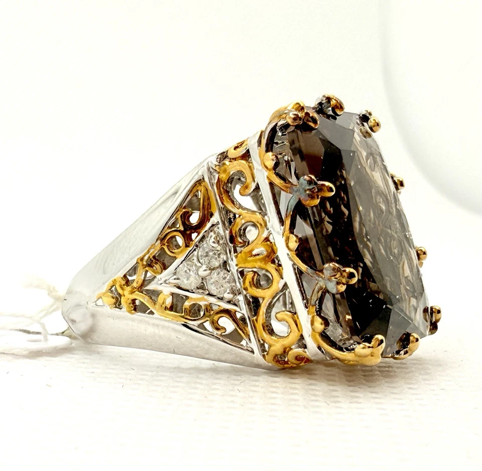 Anillo Michael Valitutti Gemas En Vogue Plata Esterlina Oro Cuarzo Ahumado Talla 7 Nuevo Foto 1 de 4