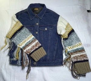 POL Jeansjacke Mehrfarbig Häkelärmel Damen Medium Boho Hippie - Bild 1 von 8
