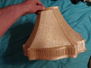 NEW JOHN RICHARD STYLE CONTOURED GOLD SILK LAMP SHADE 14" X 14" X 11 Tall" - Picture 1 of 9