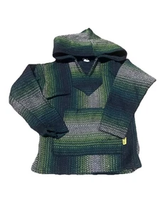 MOLINA Mexican Baja Reggae Rasta Pancho Hoodie Hippie Pocket Toddler GREEN BLACK - Picture 1 of 5