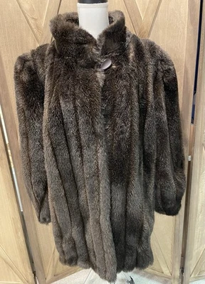 Abrigo Vintage Y2K Unisex Marrón Imitación Piel - Hecho en EE. UU. (Leer) Clásico Foto 1 de 4