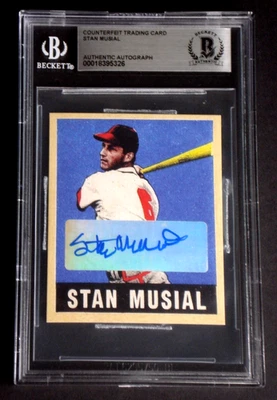 STAN MUSIAL SIGNED 1948 LEAF REPRINT ROOKIE CARD AUTOGRAPH #4 BECKETT  CERTIFIED - Image 1 of 3