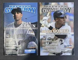 2010 Milwaukee Brewers Gameday Magazines Lot Of 2 Ryan Braun Carlos Gomez MLB  - Picture 1 of 5