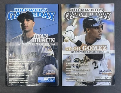 2010 Milwaukee Brewers Gameday Magazines Lot Of 2 Ryan Braun Carlos Gomez MLB  - Image 1 of 4