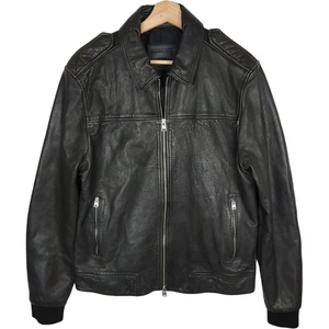 ALL SAINTS Junction Lamb Leather Black Bomber Moto Biker Jacket Men's Large L - Picture 1 of 8