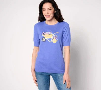 Top suéter para mujer Denim & Co. talla M cuello redondo manga codo con púrpura A643386 Foto 1 de 4