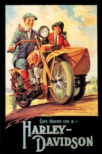 AMERICAN MOTORCYCLE  BIKE GET THERE ON A HARLEY DAVIDSON VINTAGE POSTER REPRO - Picture 1 of 3