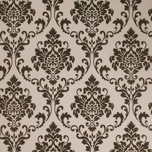 Exclusive Cashmere Flock Wallpaper Velvet Beige Brown Glitter Damask J703 - Picture 1 of 2