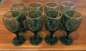Vintage Libby Wacholder grün Wasser Weinkelche 8er Set Glas Träne Goldrand - Bild 1 von 4