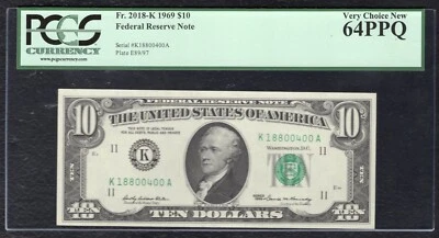 FR. 2018-K 1969 $10 FRN FEDERAL RESERVE NOTE DALLAS, TX PCGS UNCIRCULATED-64PPQ - Image 1 of 2