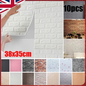 10pcs 3D Tile Brick Wall Sticker Self-adhesive Waterproof Foam Panel Wallpaper ^