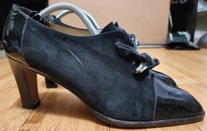 Vintage Gucci Heels Shoes Womens Sz 8 B Black Suede Patent Leather Pump 101 4267 - Picture 1 of 8