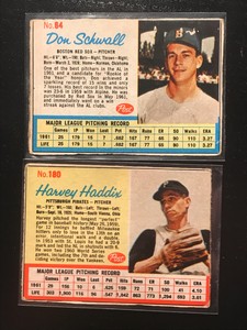 Lot of Post Baseball Cards #64 Don Schwall Red Sox #180 Harvey Haddix Pirates