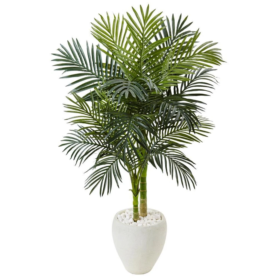 Golden Cane Palm Tree in White Oval Planter Realistic Nearly Natural 4.5’ Decor - Image 1 of 1