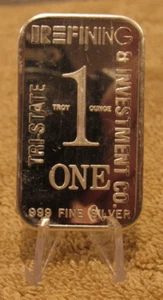 Vintage Tri-State Refining & Investment Co. 1 Troy Oz. .999 Fine Silver Bar - Picture 1 of 2