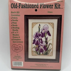 Vtg Cross My Heart Old-Fashioned Flower Kit Counted Cross Stitch Kit Irises - Picture 1 of 6