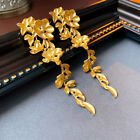 Vintage Earrings Long Flowers & Leaves Copper Earrings Women Jewelry Gold Tone