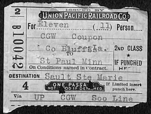 Union Pacific Railroad Ticket 1922 Sault Ste Marie / Council Bluffs #10042 - Picture 1 of 2