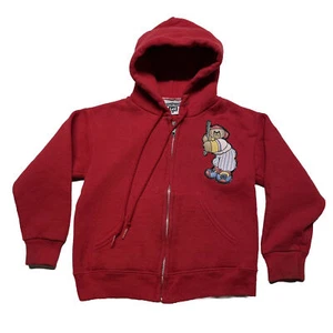 Vintage 90s Teddy Bear Hoodie Youth Size Medium Boys Red Art Full Zip USA Made - Picture 1 of 9
