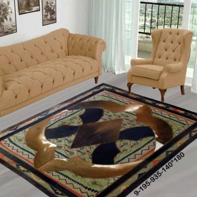 NEW Modern Luxury: Exquisite Handmade Cowhide & Persian Patchwork Area Rug 9-195 - Image 1 of 4
