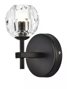 BLACK MODERN DINING ROOM BEDROOM BATHROOM WALL SCONCE CRYSTAL BALL 1 LIGHT 7.6in - Picture 1 of 5