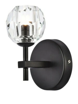 Wall Sconce Crystal Ball Black Lighting Dining Room Bedroom or Bathroom Vanity - Image 1 of 4