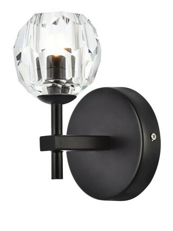 Wall Sconce Crystal Ball Black Lighting Dining Room Bedroom or Bathroom Vanity - Image 1 of 4