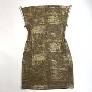 Shein Strapless Shiny Golden Sleeveless Mini Fashion Dress Women's Size XS - Picture 1 of 13
