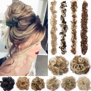 MEGA THICK Curly Chignon Messy Bun Updo Clip in as Real Human Hair Extensions - Picture 1 of 26