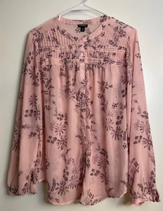 Torrid Größe 0 rosa lila geblümte Nadelstreifen Bluse mit roségoldfarbenem Faden - Bild 1 von 8